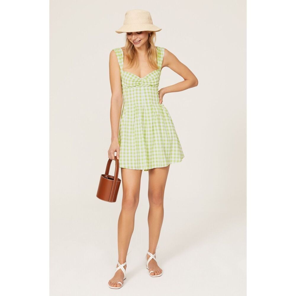 For Love & Lemons Green Gingham Mini Dress